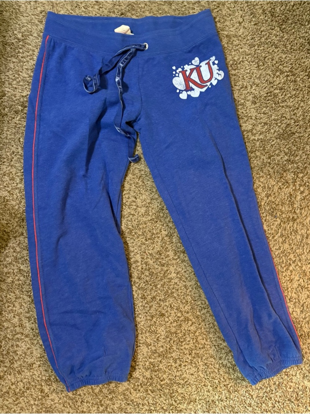 Victoria’s Secret Pink Kansas Jayhawks cropped Blue Sweatpants with Drawstring
